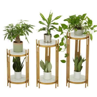 China Multi Layer Marble Marble Garden Metal Plant Golden Stand for sale