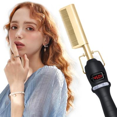 China Adjustable Heat Settings 2 in 1 Hot Comb Straightening Hair Straightener Hair Curler Electric Hot Heating Comb for sale