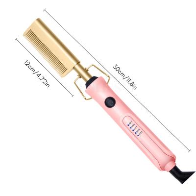 China Adjustable Heat Settings 2 in 1 Electric Hot Heating Comb LED Display 450F Hair Straightener Curler Brush for sale