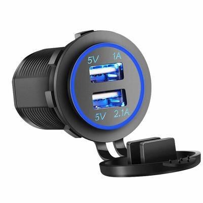 China Waterproof Port Mount 2.1A 2 Panel 3.1A Charger 12V Dual USB Socket For Car Bus Boat RV for sale