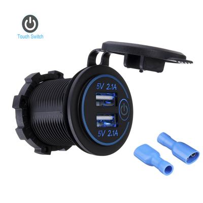 China Dual USB Fast Charging 3.0 Car Charger Socket Accessories Waterproof 12V/24V QC3.0 Power Outlet With Touch Switch&Led Light for sale