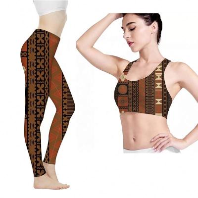 China Stretch African Four Way Brown Matching Fitness Wear 2021 For Women Yoga Sports Bra High Waisted Sports Gaiters Tights Set for sale