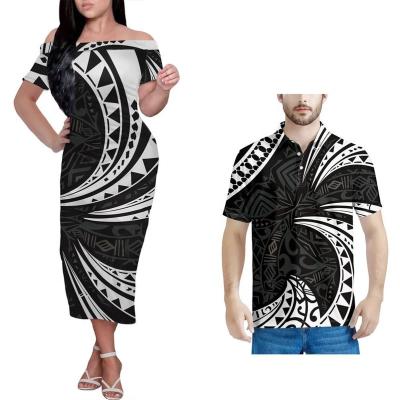 China Samoa Gray Dress Women Lady Elegant Anti-Static Polynesian Tribal Party Off The Shoulder Summer Bodycon Midi Dress Dresses for sale