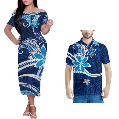 China Anti-Static Polynesian Tribal Girl Turtle Blue Dress Hawaii Women Casual Summer 2021 Off Shoulder Shorts Sheath Casual Floral Midi Dress for sale