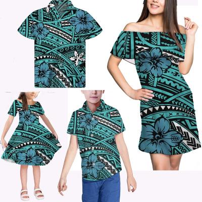 China Polynesia anti-static tribal printing off the shoulder dress women wholesale family outfits matching clothes plus family set clothes for sale