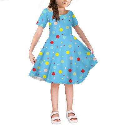 China Washable Girl Summer Clothes Colorful Polka Dot Print Blue Kid Clothes Baby Dress Child Wholesale Baby Clothes Little Girls Dot Dresses for sale