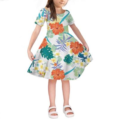 China 2021 Girls Dress Boutique Kids Mini Dresses Hawaii Style Washable Hibiscus And Floral Dress Plumeria Bridesmaids Dresses for sale