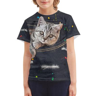 China Wholesale Toddler Boys Plus Size Fashion 3D Denim Top Cat T-shirt Kids Printed Top T-shirts Short Sleeve Kids T-shirt Supplier for sale