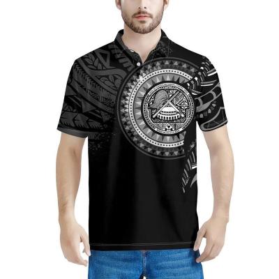 China Hawaii Samoa Gray Pattern Breathable Tribal Black T-Shirt Short Sleeve Plus Size Polo Shirts For Men for sale