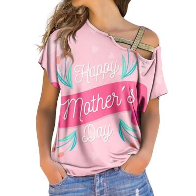 China Anti-Wrinkle Mother's Day T-Shirts For Girls Cute Pink Diagonal Strapless Casual Strapless Tops Irregular Off Shoulder T-shirt for sale