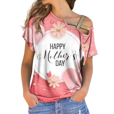 China Breathable Vintage Mother's Day Custom T-shirt Women's Floral Print Pink Shirt And Polyester Tops Happy White for sale