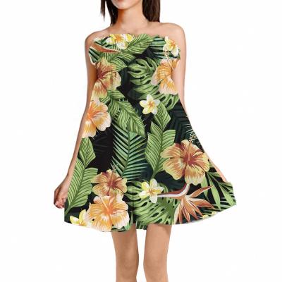 China Anti-wrinkle Mostera Leaf Printed Pleated Women's Skirts And Dresses Floral Hawaiian Dress Women's Clothing 2021 for sale