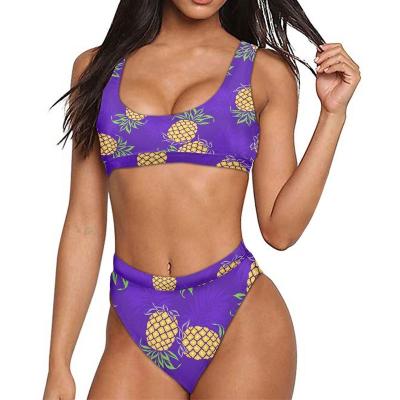 China New Design Plus Size Polyester Women's Plus Size Sets Pineapple Print Ladies Two Piece Good Quality Swimwear With Cover Bikinis&Beachwear for sale