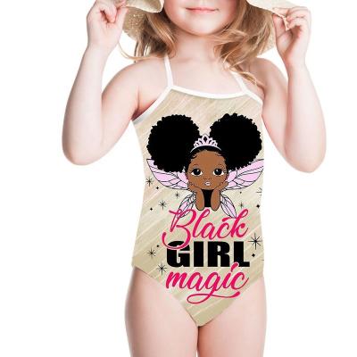 China Breathable Black Girl Magic With Breathable Afro Ponytails Kid Swimwear Girls Cute African One Piece Beach Swimwear Pool Swimsuits For Kids for sale