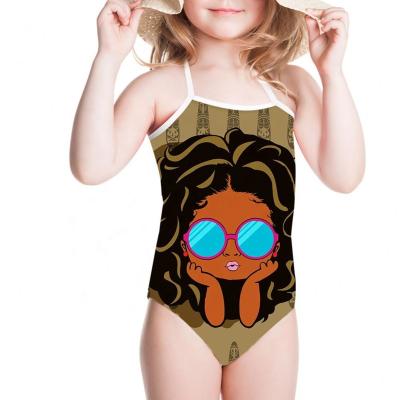 China African American Black Ethnic Art Girls Kids Girls' Swimsuit Cute Afro Breathable 3-8 Years Girls Swimwear One Piece Bandage Swimwear for sale