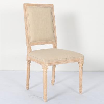 China Modern Stackable Wood Frame Cream Square Fabric Dining Chair for sale