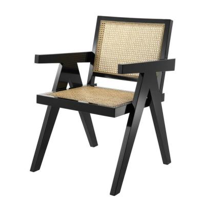 China Wholesaler Modern Hot Selling Solid Black Cane Rattan Dining Chair Birch Wood Armrest For Living Room for sale