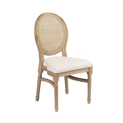 China Wholesale French Farmhouse Style Solid Wood Cane Oval Round Back Rattan Dining Chair for sale