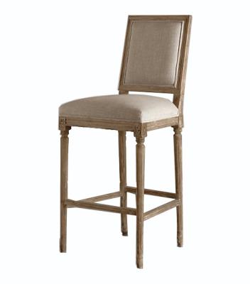 China Country Style Rustic Vintage Wooden Bar Stool Square Back Upholstered Bar Stool Chairs Commerical Bar Rental Hotel for sale