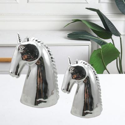 China Modern Ceramic Wares New Arrival Unicorn Decoration Home Furnishing Silver White Ceramic Decoration for sale