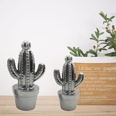 China Classic Ceramic Cactus Decoration Silver Plated Decorations For Home Metal for sale