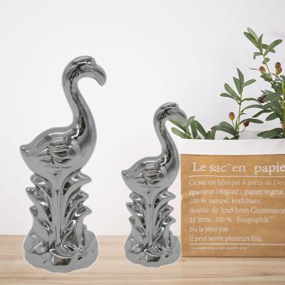 China Ceramic Crane Statue Bird Decor Art Deco Animals Silver Plating For Home And Garden Decor for sale