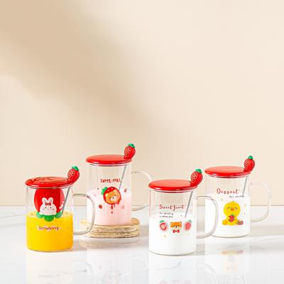 China 2021 Sale 2021 Central Institute of Statistics Strawberry Cup Cute Korean Cute Household Mug Clear Glass Volume Cup Milk Coffee Travel Cup With Lid for sale