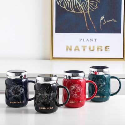 China Wholesale Nordic Stylish Cups Constellation Tea Coffee Mirror Cups Travel Sublimation Mugs Creative Viable Black Ceramic Mug Camping for sale