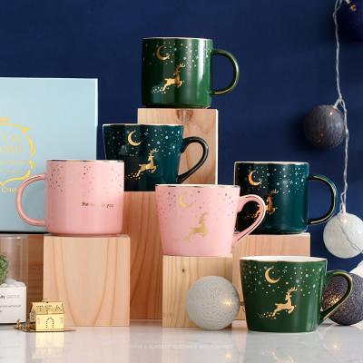 China Viable Nordic Ceramic Customized Mugs With Cute Shape Mugs Porcelain Coffee Cup Gold Marble Moon Aesthetic Printed Mug With Gift Box for sale