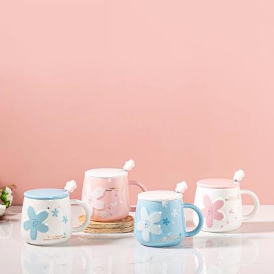 China 2021 New Arrivals Viable Ceramic 3d Mug Afternoon Tea Cup Mr. and Mrs. Coffee One Piece Pink Drop Mugs with Spoon in Handle for sale