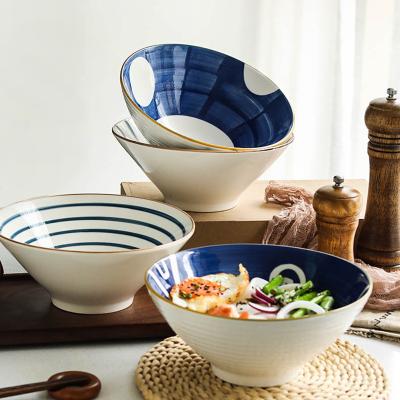 China Viable Japanese Ceramic Round Soup Restaurant Udon Noodle Ramen Porcelain Serving Mixing Cereal Bowls For Kitchen Beauty for sale