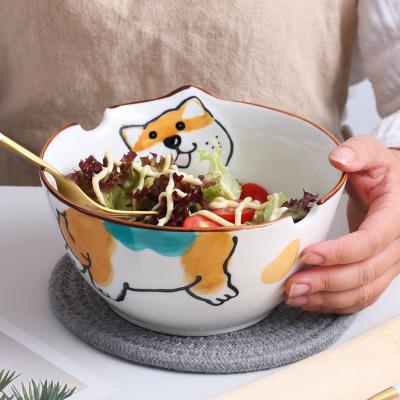 China Porcelain White Ceramic Serving Bowl Udon Noodle Japanese Cartoon Viable Soup Large Korean Cute Rice Bowls for sale