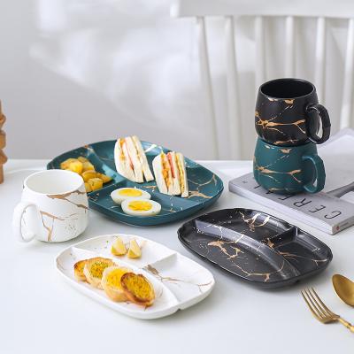 China Homeware Gold Breakfast Dinner Dish Set Coffee Charger Set Ceramic Marble Viable Food Divider Cup Homeware Dishes and Trays for sale