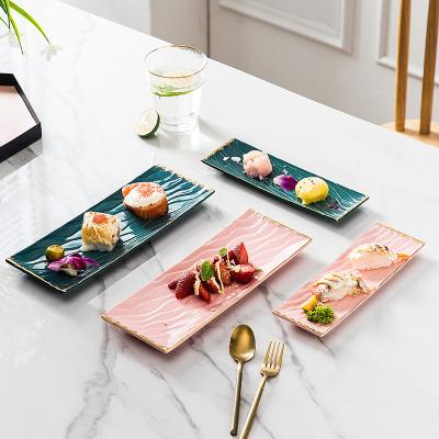 China Ceramic Japanese Luxury Dinner Sushi Fruit Rectangle Decorative Dish European Viable Rectangular Dessert Dish Set For Home Decoration for sale