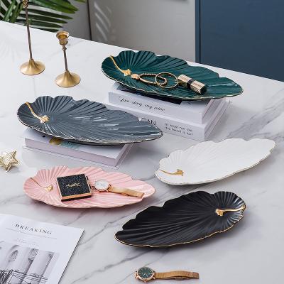 China 2021 European Nordic Viable Creative Fruit Leaf Shaped Decorative Sushi Dish Set Dish Ceramic Dessert For Breakfast Home Decoration for sale