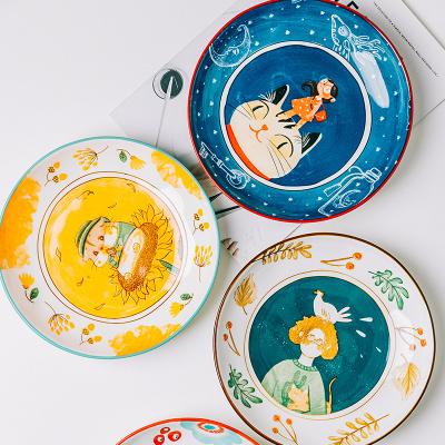 China Korean round snack viable restaurant decor serving breakfast dessert cartoon dishes ceramic Nordic dinnerware set for sale