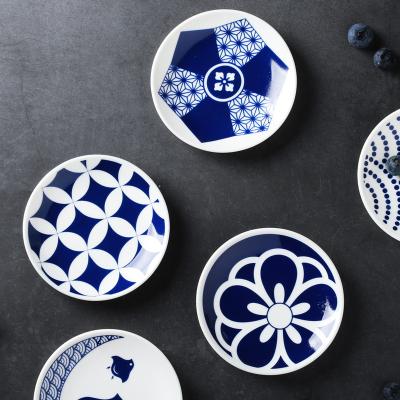 China Sustainable Japanese Dishes Serving Candy Dry Tableware Fruit Ring Soy Sauce Restaurant Small Dish Cute Ceramic Blue And White Dishes for sale