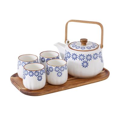 China Large Teapot Nordic White Marble Floral Teapot Viable Gift Box High Porcelain 6 Style Tray Cup Coffee Wood Tea Sets Ceramic for sale