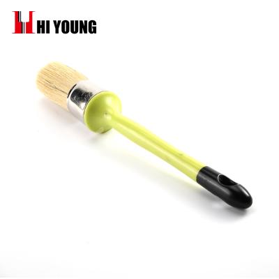 China China direct selling paint white bristle mixed with olive green plastic handle filament tin plate round brush for sale