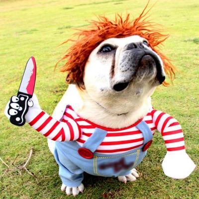 China Funny Polyester Pet Viable Costume Halloween Clothes Cosplay Costume Comic Outfits Holding A Knife Set Pet Cat Dog Festival Party for sale