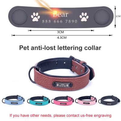 China Custom Dog Collars Stocked Leather Personalized Dog Tag Collar Leash Lead for Small Medium Large Dogs Bulldog Pugs Beagle Bulldog for sale