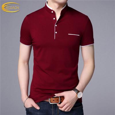 China 2021 summer custom wholesale tangerine collar anti-pilling short sleeve street wear solid color shirts for men for sale