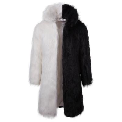 China 2020 Winter Punk Rock Hooded Long Black Patchwork Faux Fur Overcoat Breathable White Men Coat for sale