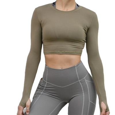 China 2021 Wholesale High Quality Custom Logo Active Long Sleeve Sports Crop Yoga Anti-Shrink Top T-Shirts For Women for sale