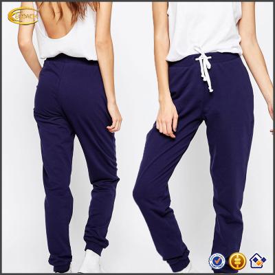 China Ecoach Antibacterial Wholesale Fashion 100%cotton Sweatpants Dark Blue Empty Women's Drawstring Belt Joggers Basic Pants for sale