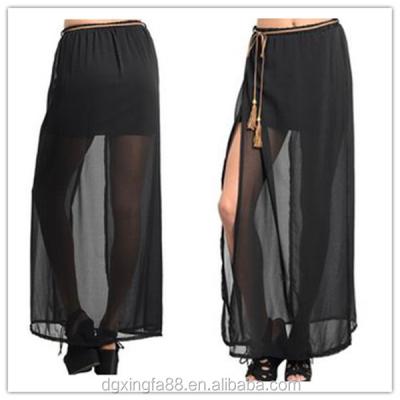 China Women's Slit Maxi Skirt Chiffon Skirt Plus Size Slit Skirt High Waisted Long Maxi Skirt for sale