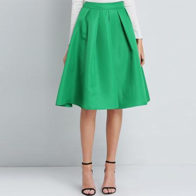 China Sustainable Women Green Flare Pleated Midi Skirt Micro Mini Skirt for sale