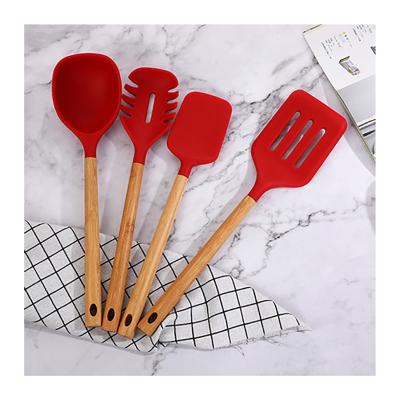 China 4 Piece Viable Kitchenware Kitchenware Handles Tools Spatulas Kitchenware Strainer Soup Pocket Heat Resistant Wooden Slice for sale