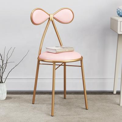 China Durable Modern Leather Upholstered Living Room Bedroom Pink Cute Vanity Dining Chair With Gold Metal Legs for sale