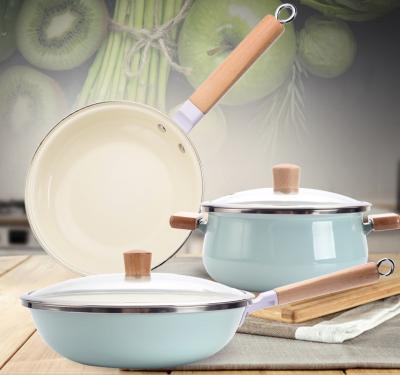 China Sustainable 3pcs Kitchen Enamel Nonstick Cookware Set Wholesale Manufacturers for sale